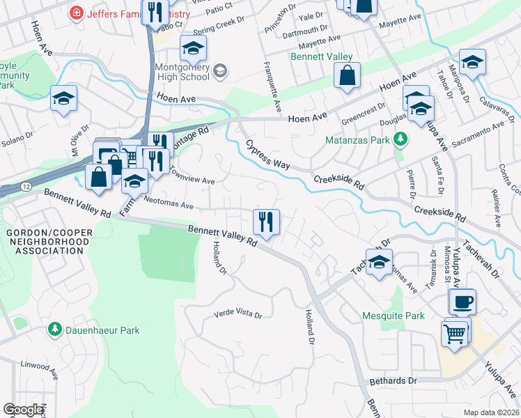 map of restaurants, bars, coffee shops, grocery stores, and more near 1635 Neotomas Avenue in Santa Rosa