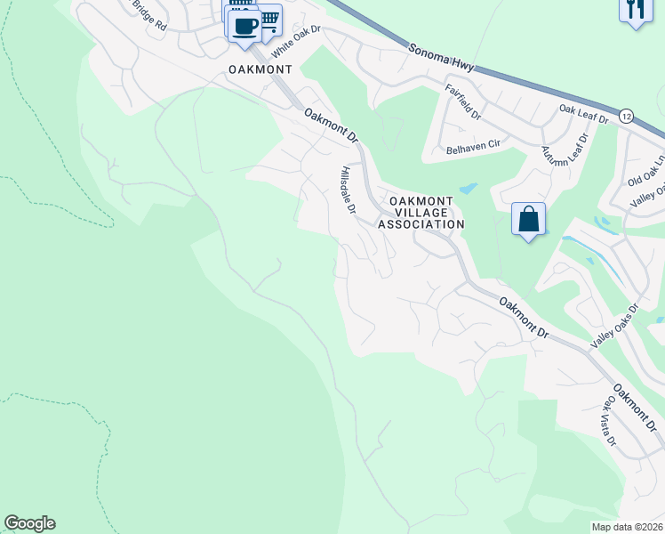 map of restaurants, bars, coffee shops, grocery stores, and more near 811 Wild Oak Drive in Santa Rosa