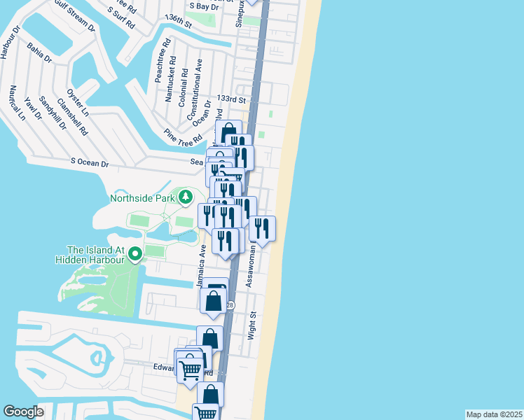 map of restaurants, bars, coffee shops, grocery stores, and more near 12705 Assawoman Drive in Ocean City