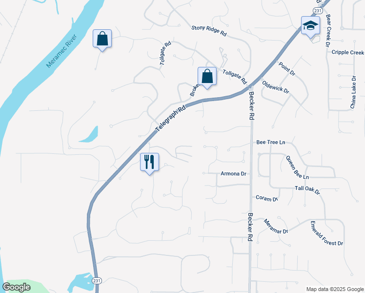 map of restaurants, bars, coffee shops, grocery stores, and more near 7014 Green Tee Court in St. Louis