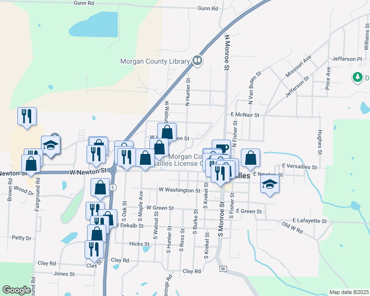 map of restaurants, bars, coffee shops, grocery stores, and more near Rock Island Dr in Versailles