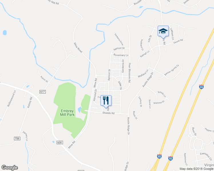 map of restaurants, bars, coffee shops, grocery stores, and more near 407 Apricot Street in Stafford