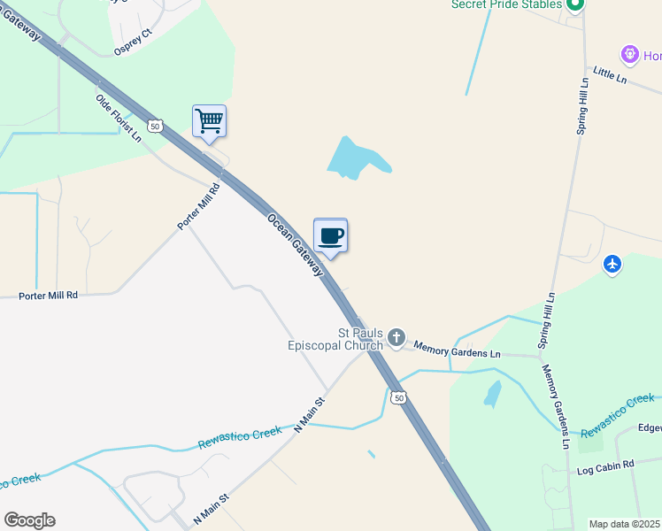 map of restaurants, bars, coffee shops, grocery stores, and more near 27000 Ocean Gateway in Hebron