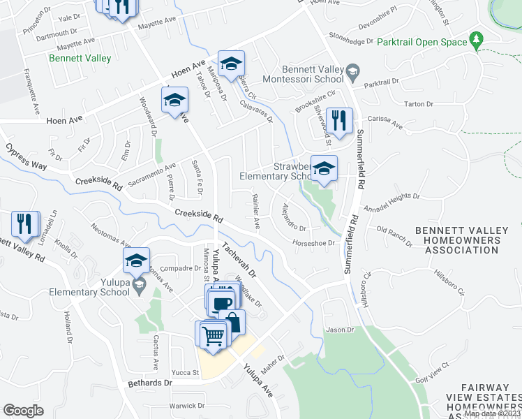 map of restaurants, bars, coffee shops, grocery stores, and more near 4101 Rainier Avenue in Santa Rosa