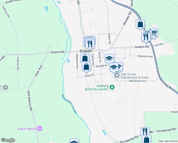 map of restaurants, bars, coffee shops, grocery stores, and more near in Graton