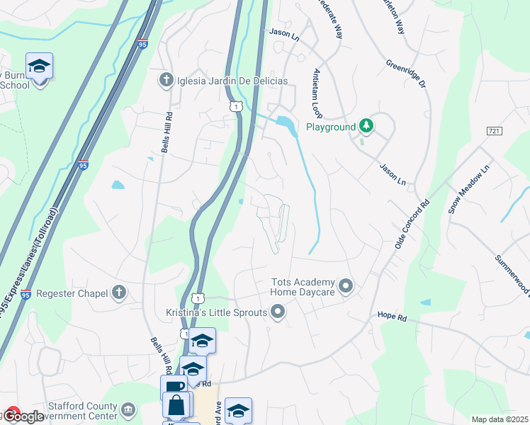 map of restaurants, bars, coffee shops, grocery stores, and more near 133 Arla Court in Stafford