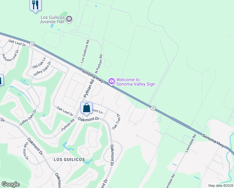 map of restaurants, bars, coffee shops, grocery stores, and more near 7660 California 12 in Kenwood