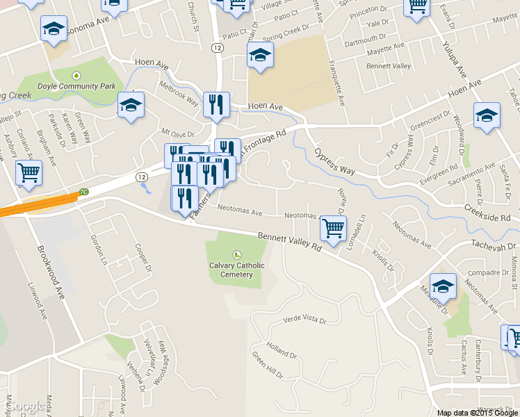 map of restaurants, bars, coffee shops, grocery stores, and more near 1450 Neotomas Avenue in Santa Rosa