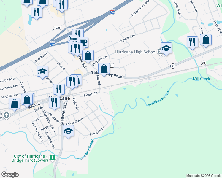 map of restaurants, bars, coffee shops, grocery stores, and more near 140 Gavin Lane in Hurricane