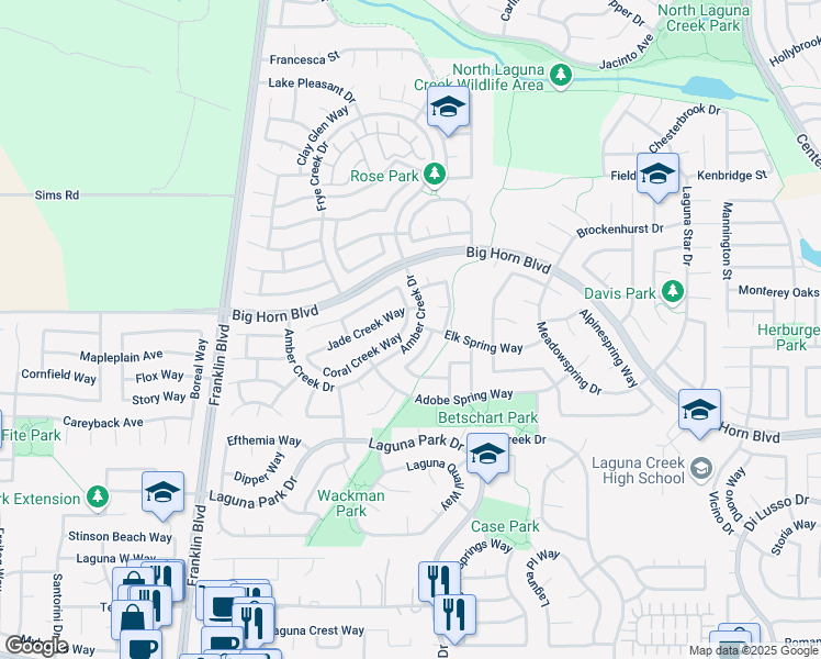 map of restaurants, bars, coffee shops, grocery stores, and more near 8933 Bertwin Way in Elk Grove