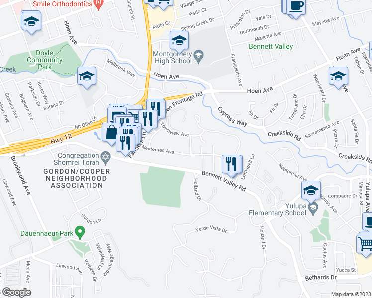 map of restaurants, bars, coffee shops, grocery stores, and more near 1463 Neotomas Avenue in Santa Rosa