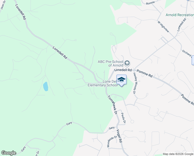 map of restaurants, bars, coffee shops, grocery stores, and more near 3554 Lonedell Road in Arnold