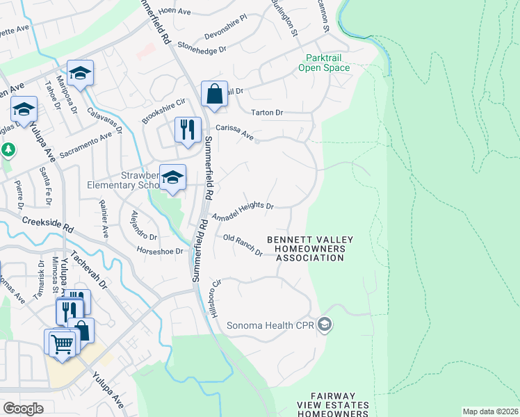 map of restaurants, bars, coffee shops, grocery stores, and more near 4734 Annadel Heights Drive in Santa Rosa