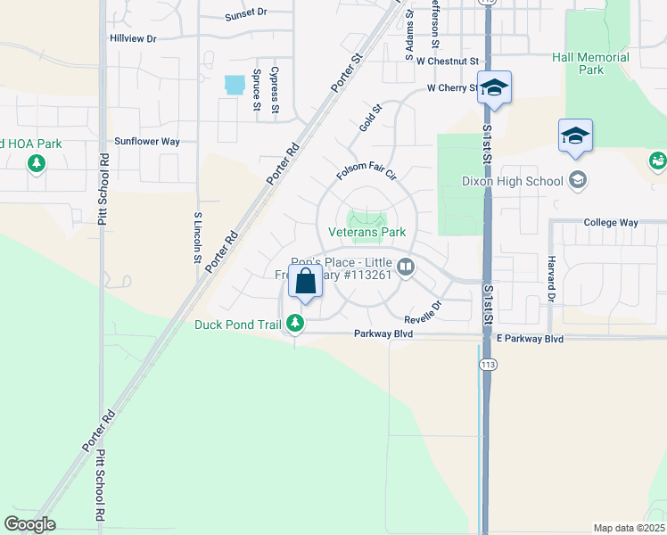 map of restaurants, bars, coffee shops, grocery stores, and more near 1466 Bello Drive in Dixon