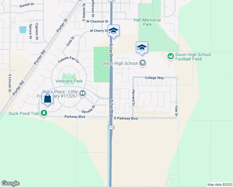 map of restaurants, bars, coffee shops, grocery stores, and more near 191 Heritage Lane in Dixon