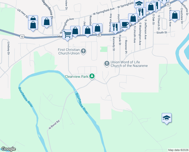 map of restaurants, bars, coffee shops, grocery stores, and more near 44 Thomas Avenue in Union
