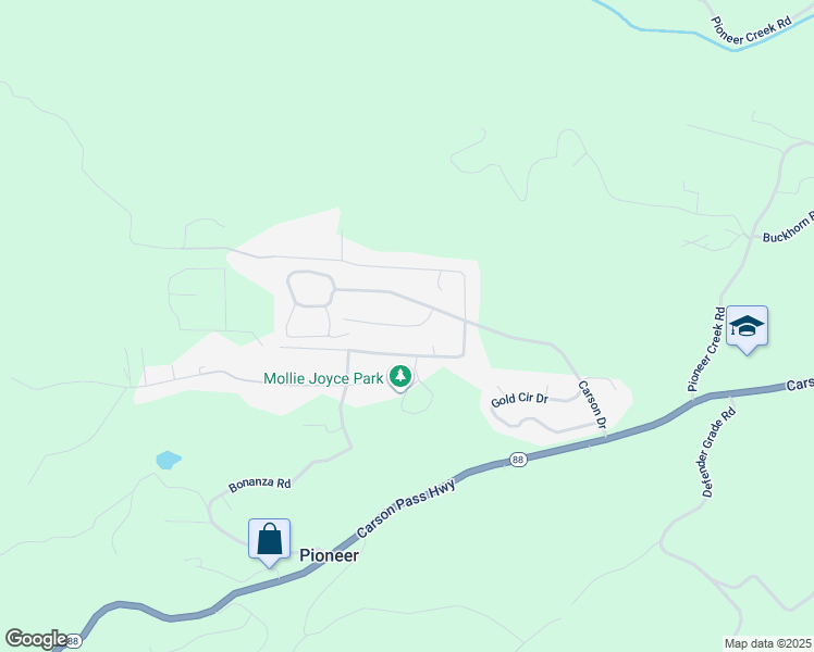map of restaurants, bars, coffee shops, grocery stores, and more near Old Madrone Road in Pioneer