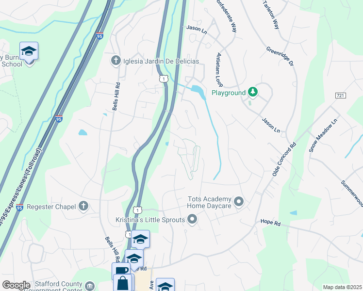 map of restaurants, bars, coffee shops, grocery stores, and more near 110 Arla Court in Stafford