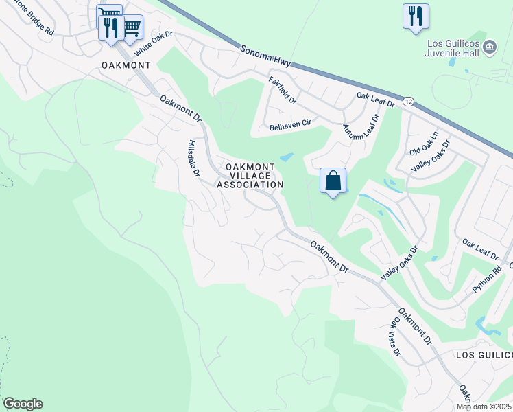 map of restaurants, bars, coffee shops, grocery stores, and more near 424 Deerfield Circle in Santa Rosa