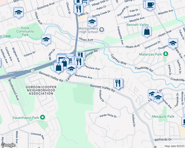 map of restaurants, bars, coffee shops, grocery stores, and more near 1453 Neotomas Avenue in Santa Rosa