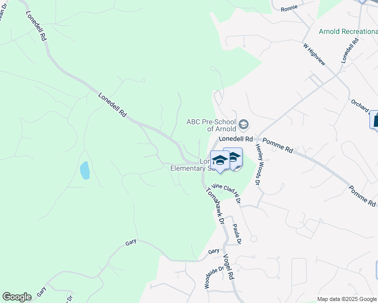 map of restaurants, bars, coffee shops, grocery stores, and more near 3555 Elk Ridge Drive in Arnold