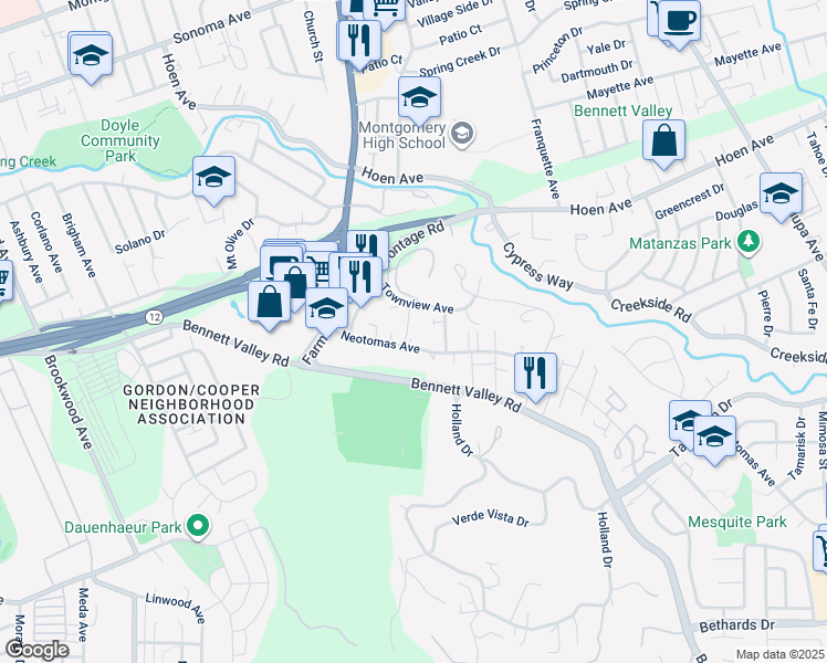 map of restaurants, bars, coffee shops, grocery stores, and more near 1380 Townview Avenue in Santa Rosa