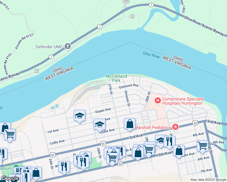 map of restaurants, bars, coffee shops, grocery stores, and more near 2720 Emmons Avenue in Huntington