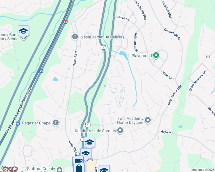 map of restaurants, bars, coffee shops, grocery stores, and more near 133 Arla Court in Stafford