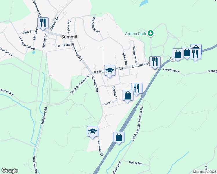 map of restaurants, bars, coffee shops, grocery stores, and more near 739 Cr-1344J in Ashland