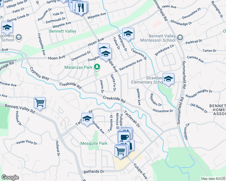 map of restaurants, bars, coffee shops, grocery stores, and more near 2234 Cheyenne Drive in Santa Rosa
