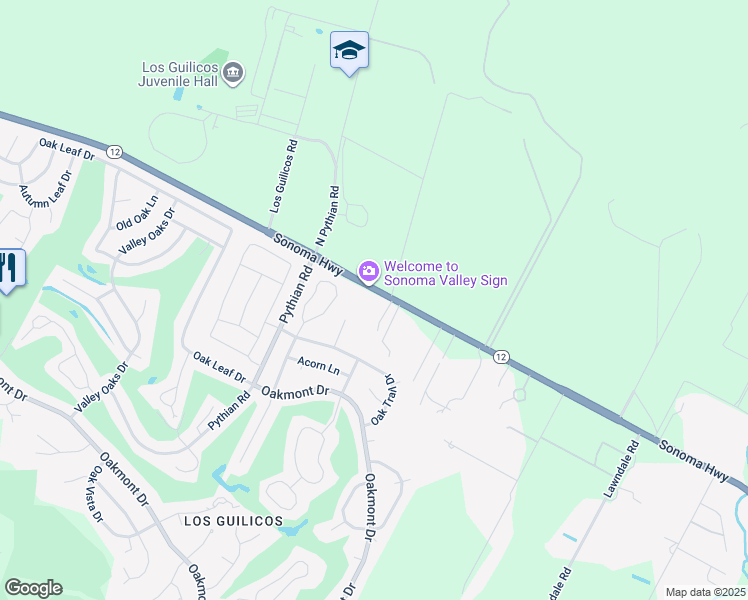 map of restaurants, bars, coffee shops, grocery stores, and more near 7620 California 12 in Kenwood