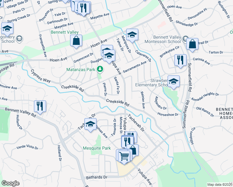 map of restaurants, bars, coffee shops, grocery stores, and more near 2234 Cheyenne Drive in Santa Rosa