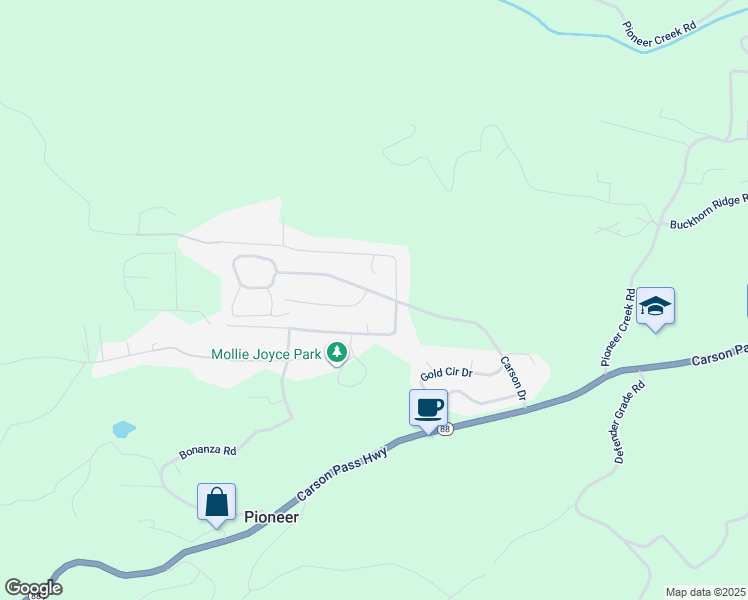 map of restaurants, bars, coffee shops, grocery stores, and more near Old Madrone Road in Pioneer