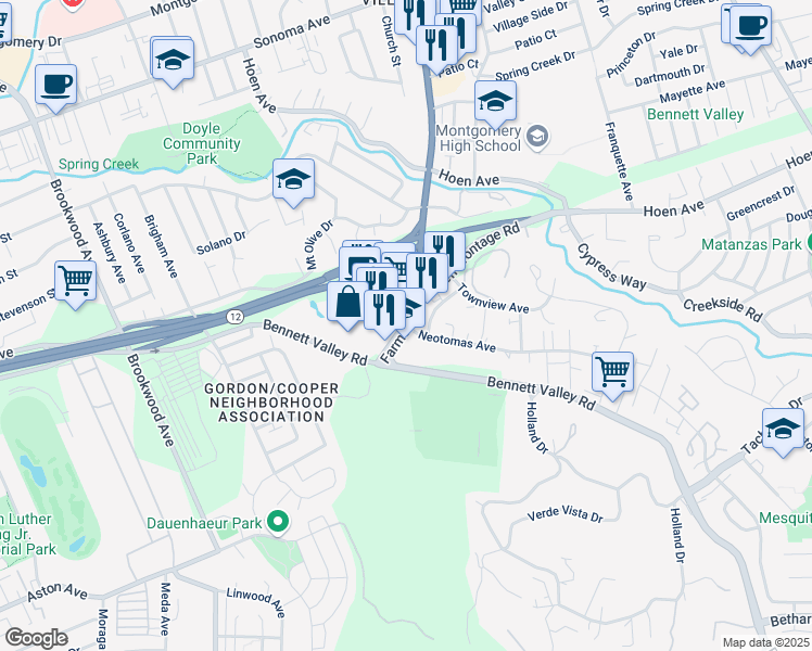 map of restaurants, bars, coffee shops, grocery stores, and more near 1579 Neotomas Avenue in Santa Rosa