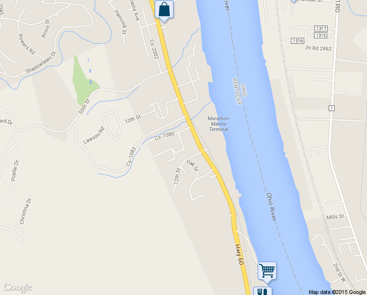 map of restaurants, bars, coffee shops, grocery stores, and more near Mitchell Street in Catlettsburg