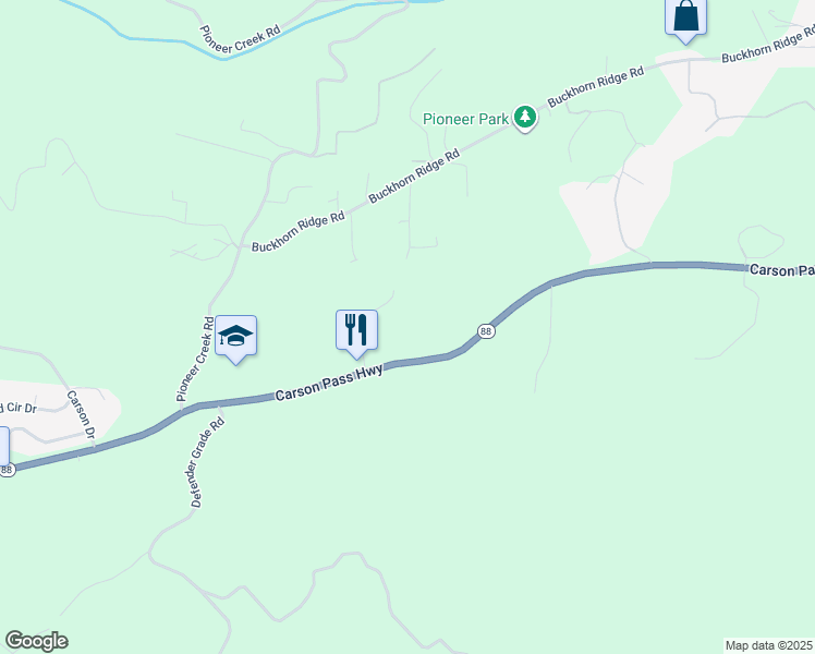 map of restaurants, bars, coffee shops, grocery stores, and more near 25017 California 88 in Pioneer