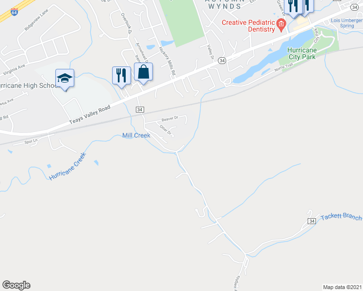 map of restaurants, bars, coffee shops, grocery stores, and more near 59 Beaver Drive in Hurricane