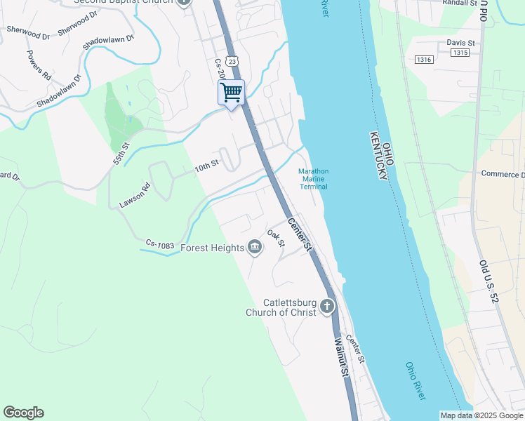 map of restaurants, bars, coffee shops, grocery stores, and more near Mitchell Street in Catlettsburg