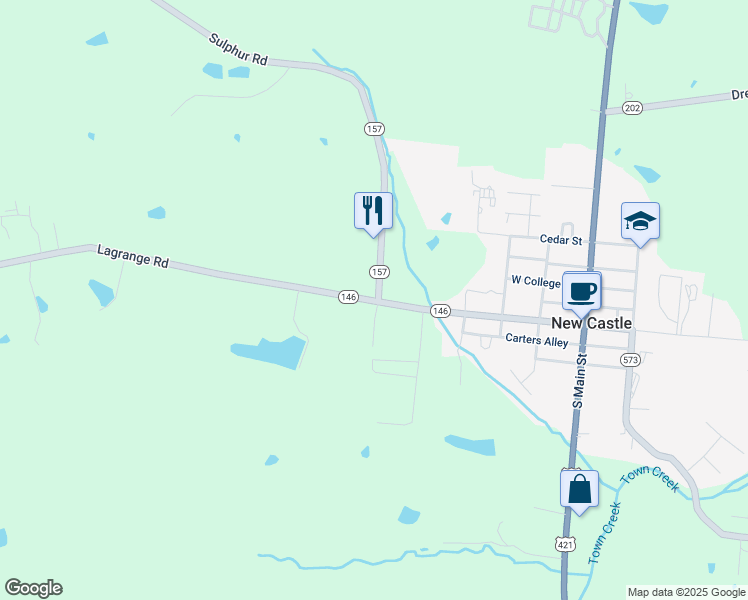 map of restaurants, bars, coffee shops, grocery stores, and more near 33 Sulphur Road in New Castle