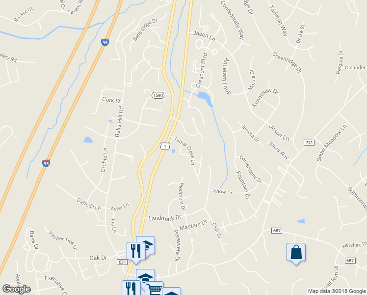 map of restaurants, bars, coffee shops, grocery stores, and more near 146 Arla Court in Stafford