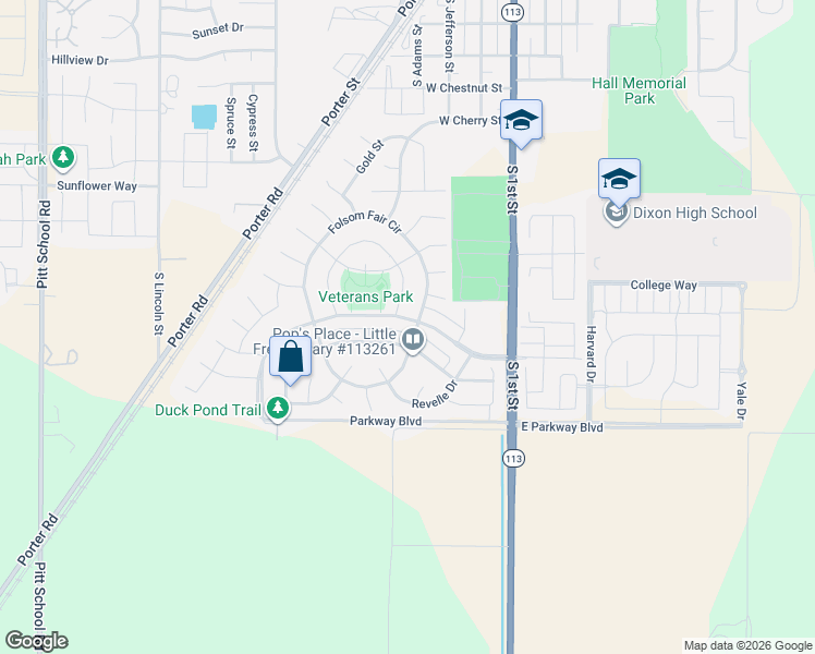 map of restaurants, bars, coffee shops, grocery stores, and more near 1221 Valley Glen Drive in Dixon