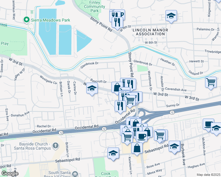 map of restaurants, bars, coffee shops, grocery stores, and more near 1761 West 3rd Street in Santa Rosa
