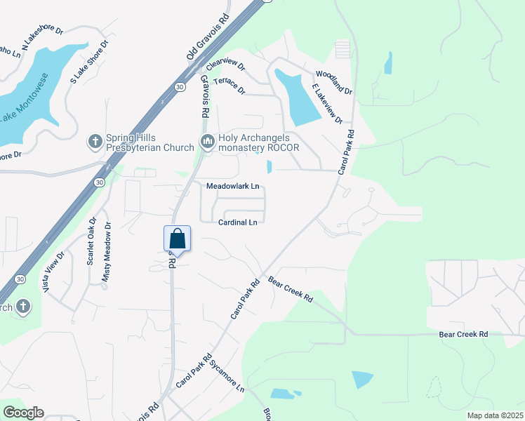 map of restaurants, bars, coffee shops, grocery stores, and more near 61 Mockingbird Hill in House Springs