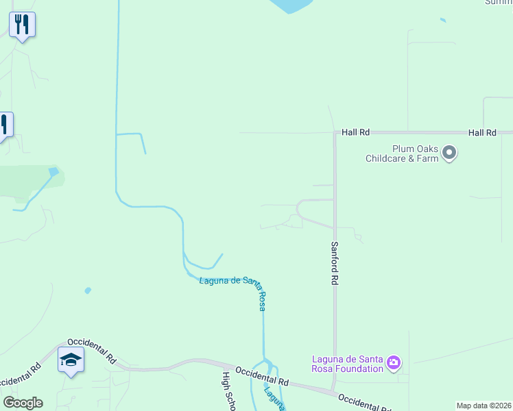 map of restaurants, bars, coffee shops, grocery stores, and more near 5980 Hall Road in Santa Rosa