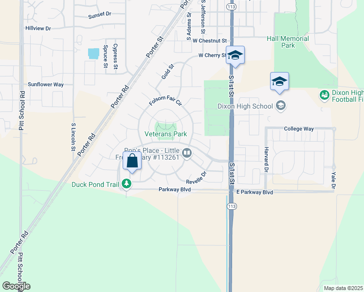 map of restaurants, bars, coffee shops, grocery stores, and more near 1221 Valley Glen Drive in Dixon