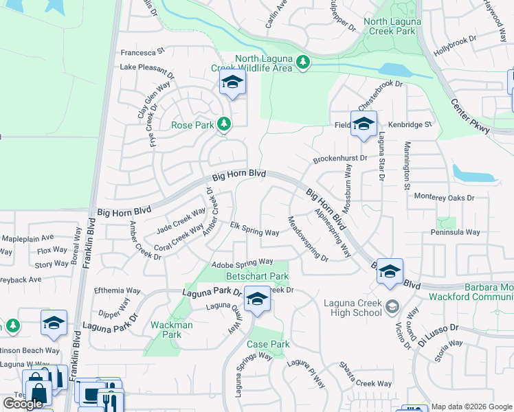 map of restaurants, bars, coffee shops, grocery stores, and more near 8860 Hiddenspring Way in Elk Grove
