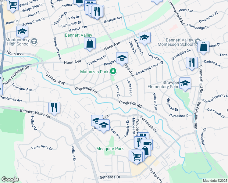 map of restaurants, bars, coffee shops, grocery stores, and more near 2216 Sartori Drive in Santa Rosa