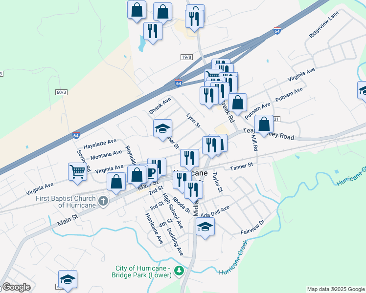 map of restaurants, bars, coffee shops, grocery stores, and more near 531-535 Conner Street in Hurricane