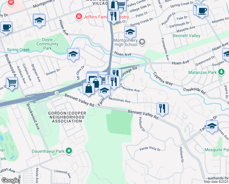 map of restaurants, bars, coffee shops, grocery stores, and more near 1440 Townview Lane in Santa Rosa