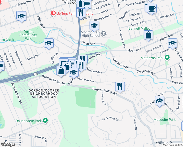 map of restaurants, bars, coffee shops, grocery stores, and more near 1370 Townview Avenue in Santa Rosa
